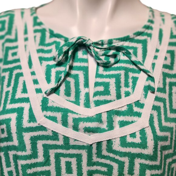 Ruby Rd. dress Women's XL Green white trellis print Split neck 3/4 puff sleeves - Picture 6 of 16